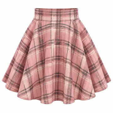 AI-generated illustration inspired by Pink Queen women’s high-waisted flared plaid skirt; not an actual product photo