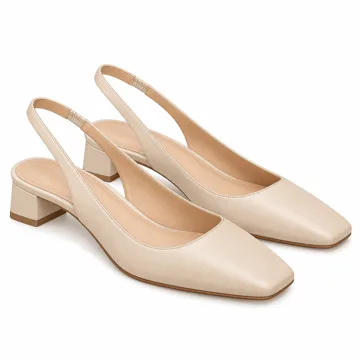 AI-generated illustration inspired by Coutgo women’s square-toe low-heel slingback pumps; not an actual product photo