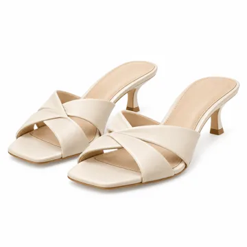 AI-generated illustration inspired by Mattiventon women’s kitten-heel mule sandals; not an actual product photo