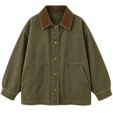 AI-generated illustration inspired by EVALESS women’s oversized button-down barn jacket; not an actual product photo