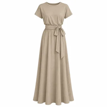 AI-generated illustration inspired by ANRABESS women's crewneck tie-waist maxi dress; not an actual product photo