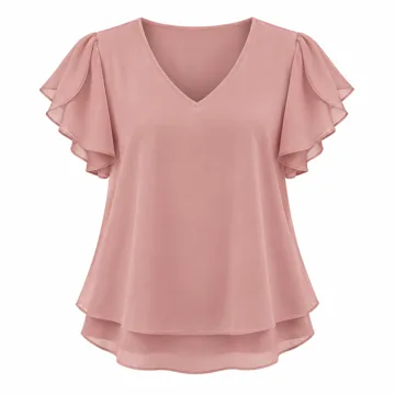 AI-generated illustration inspired by Zeagoo petal-sleeve V-neck blouse; not an actual product photo