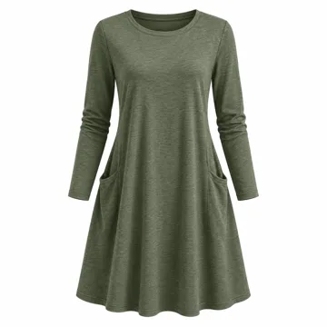 AI-generated illustration inspired by OFEEFAN women’s long-sleeve crewneck tunic dress with pockets; not an actual product photo