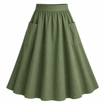 AI-generated illustration inspired by LOMON women’s cotton A-line midi skirt with pockets; not an actual product photo