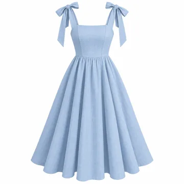 AI-generated illustration inspired by Floerns women’s bow-detail flared midi dress; not an actual product photo