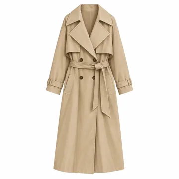 AI-generated illustration inspired by Steve Madden women's long oversized lapel trench coat; not an actual product photo