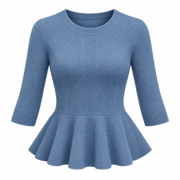 AI-generated illustration inspired by AKEWEI women’s three-quarter-sleeve knit peplum sweater; not an actual product photo