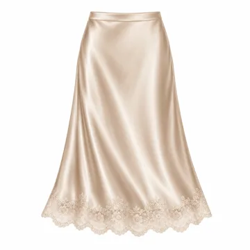 AI-generated illustration inspired by Cicy Bell women's lace-hem satin midi skirt; not an actual product photo