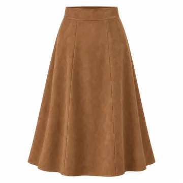 AI-generated illustration inspired by PRETTYGARDEN women’s faux-suede A-line midi skirt; not an actual product photo