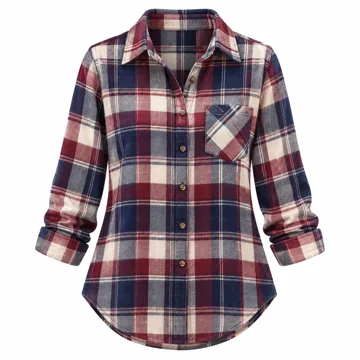 AI-generated illustration inspired by Zeagoo women’s plaid flannel button-down shirt; not an actual product photo