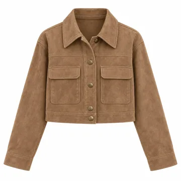 AI-generated illustration inspired by PRETTYGARDEN women's cropped faux-suede jacket; not an actual product photo