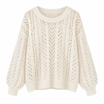 AI-generated illustration inspired by WIHOLL women’s hollow-out knit sweater; not an actual product photo