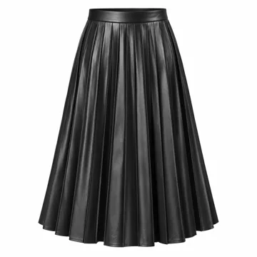 AI-generated illustration inspired by PRETTYGARDEN women’s faux-leather pleated midi skirt; not an actual product photo