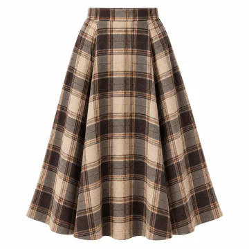 AI-generated illustration inspired by PRETTYGARDEN women’s plaid A-line midi skirt; not an actual product photo