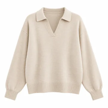 AI-generated illustration inspired by ANRABESS women's polo-collar long-sleeve knit pullover; not an actual product photo