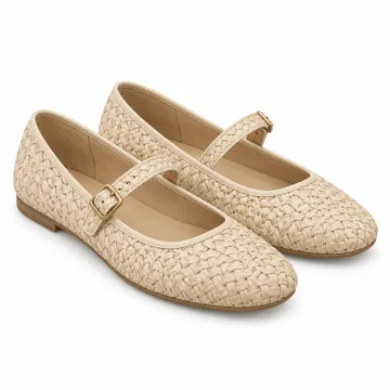 AI-generated illustration inspired by CUSHIONAIRE women's Graff woven Mary Jane flats; not an actual product photo