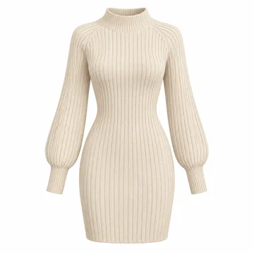 AI-generated illustration inspired by KIRUNDO women's ribbed-knit mini sweater dress; not an actual product photo