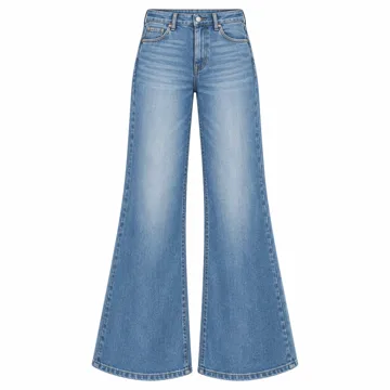 AI-generated illustration inspired by FLYING BANANA women’s high-rise wide-leg flare jeans; not an actual product photo
