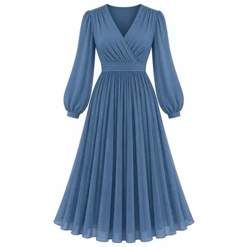 AI-generated illustration inspired by Zeagoo women’s long-sleeve pleated V-neck dress; not an actual product photo